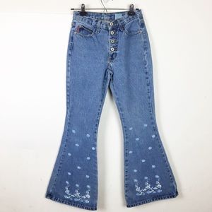 Cest Toi Floral Bell Bottom Vintage Blue Jean